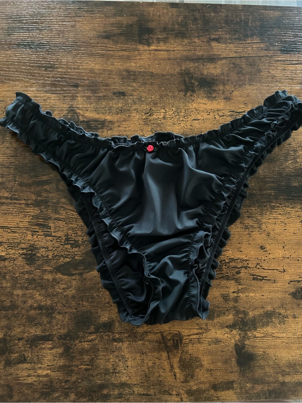 Victoria's Secret Black Ruffle Bikini Bottom with Pink Accent
